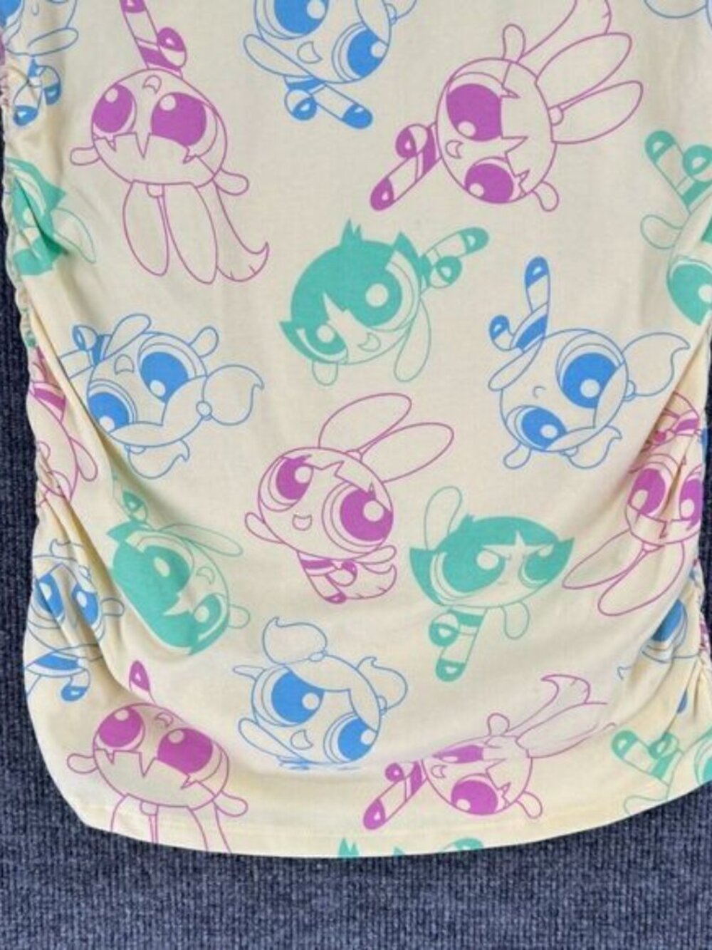 Power Puff Girls Dress Size L 10-12 Yellow Fitted Bodycon All Over Print New